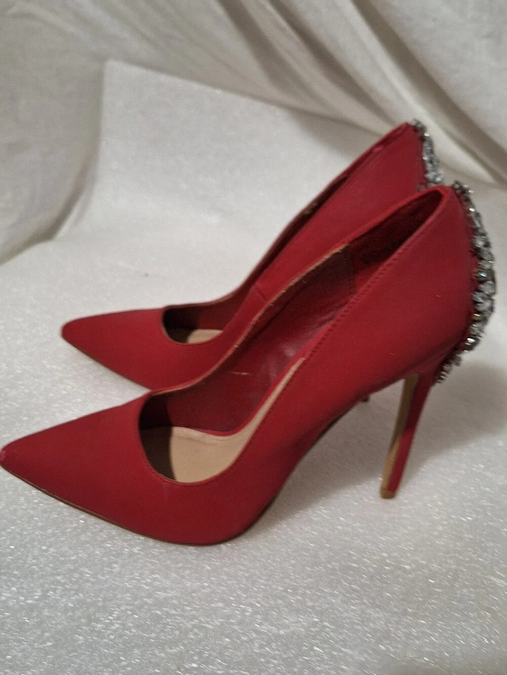 Red Jeweled Pointed-Toe Stiletto Pumps - Women